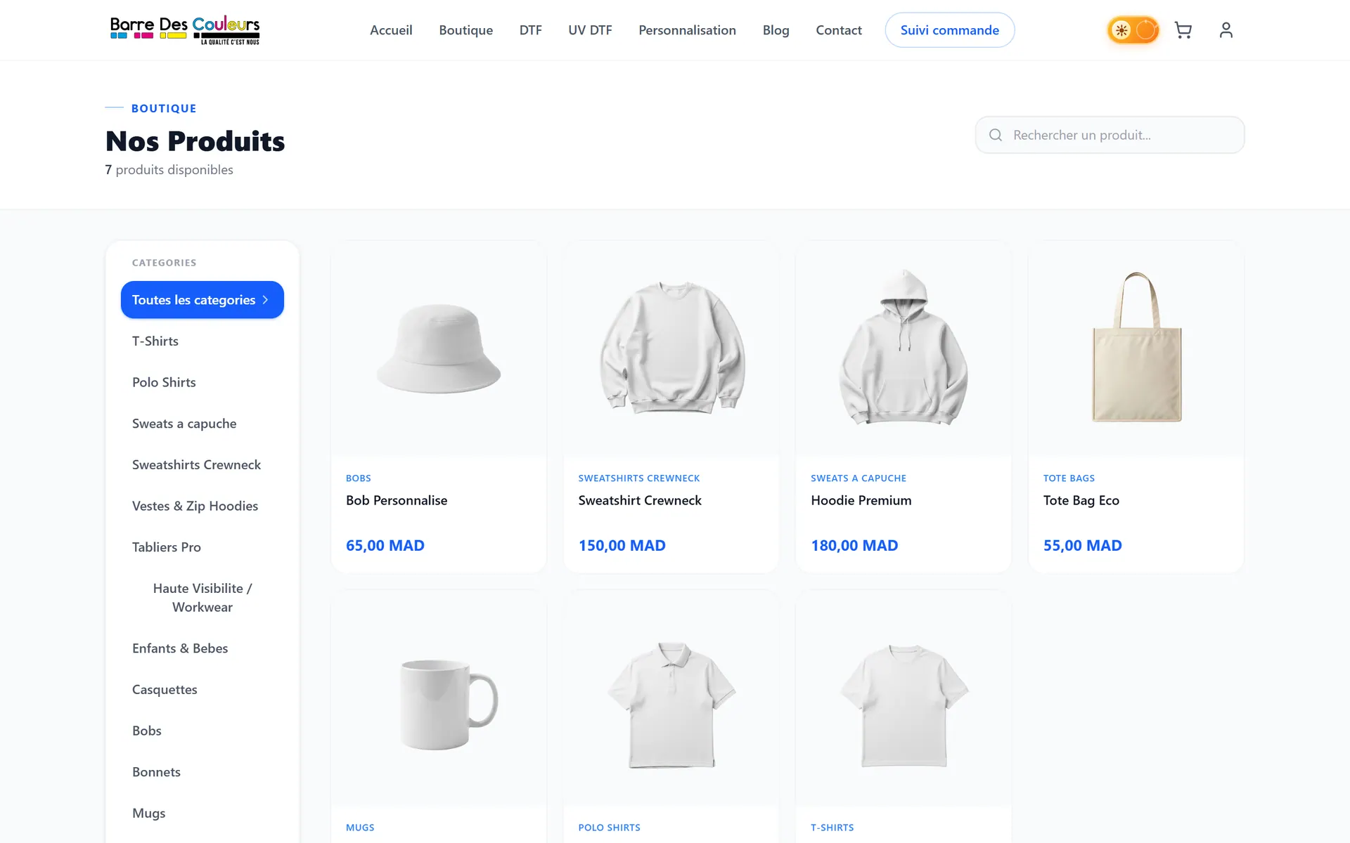 BDC — Barre des Couleurs — Boutique en ligne et catalogue personnalisable