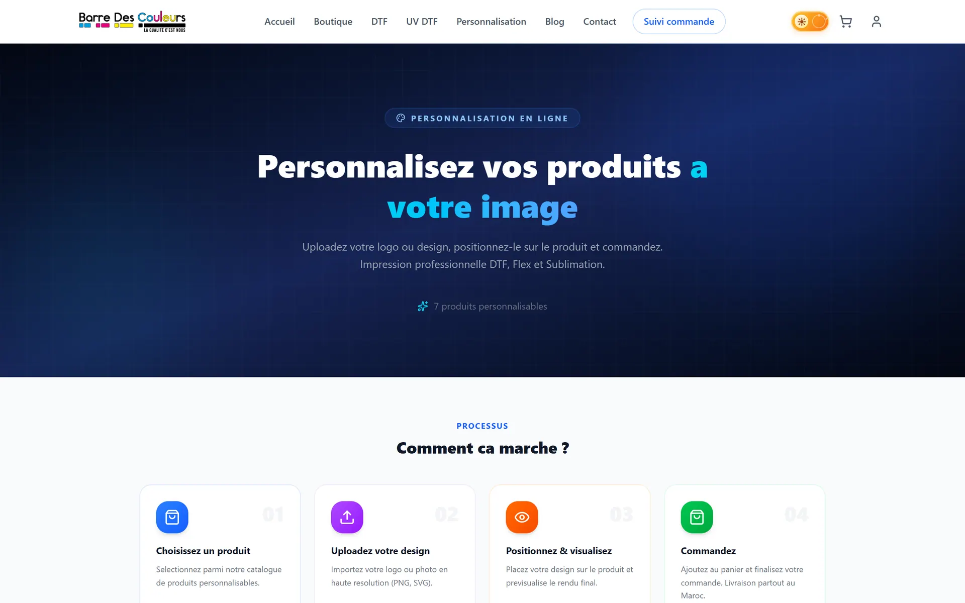 BDC — Barre des Couleurs — Parcours de personnalisation en ligne