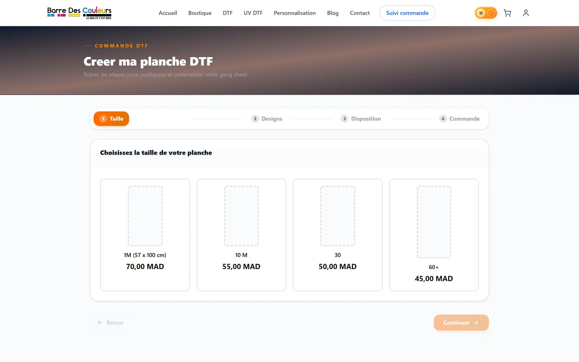 BDC — Barre des Couleurs — Configurateur de commande DTF