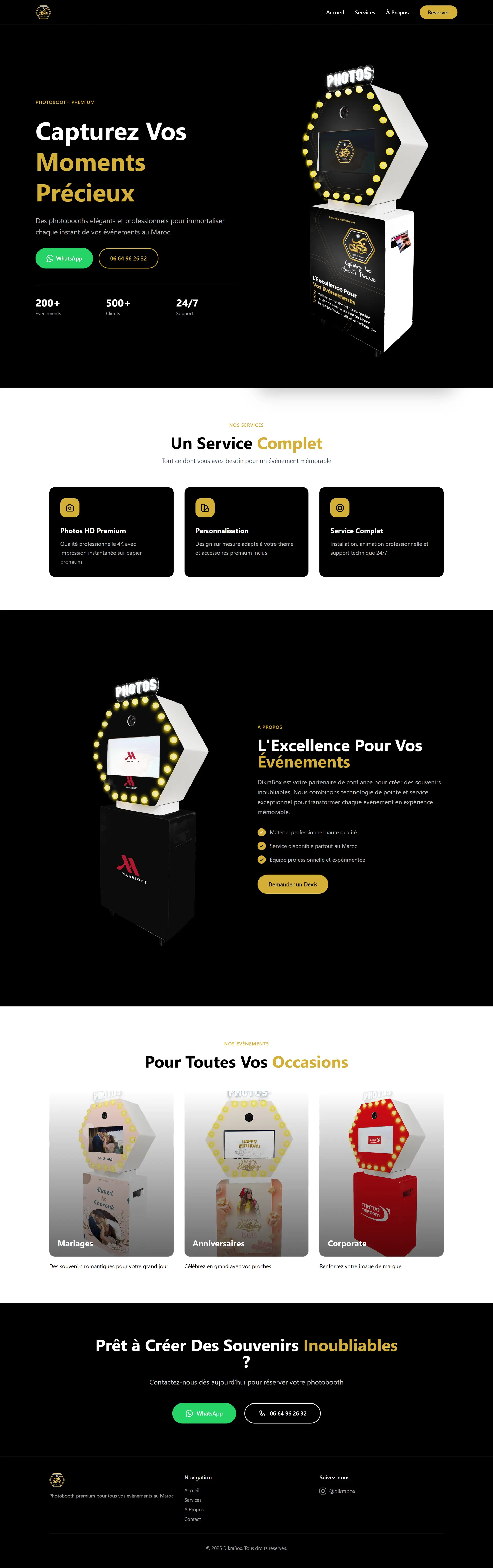 DikraBox — La page d'accueil, de haut en bas