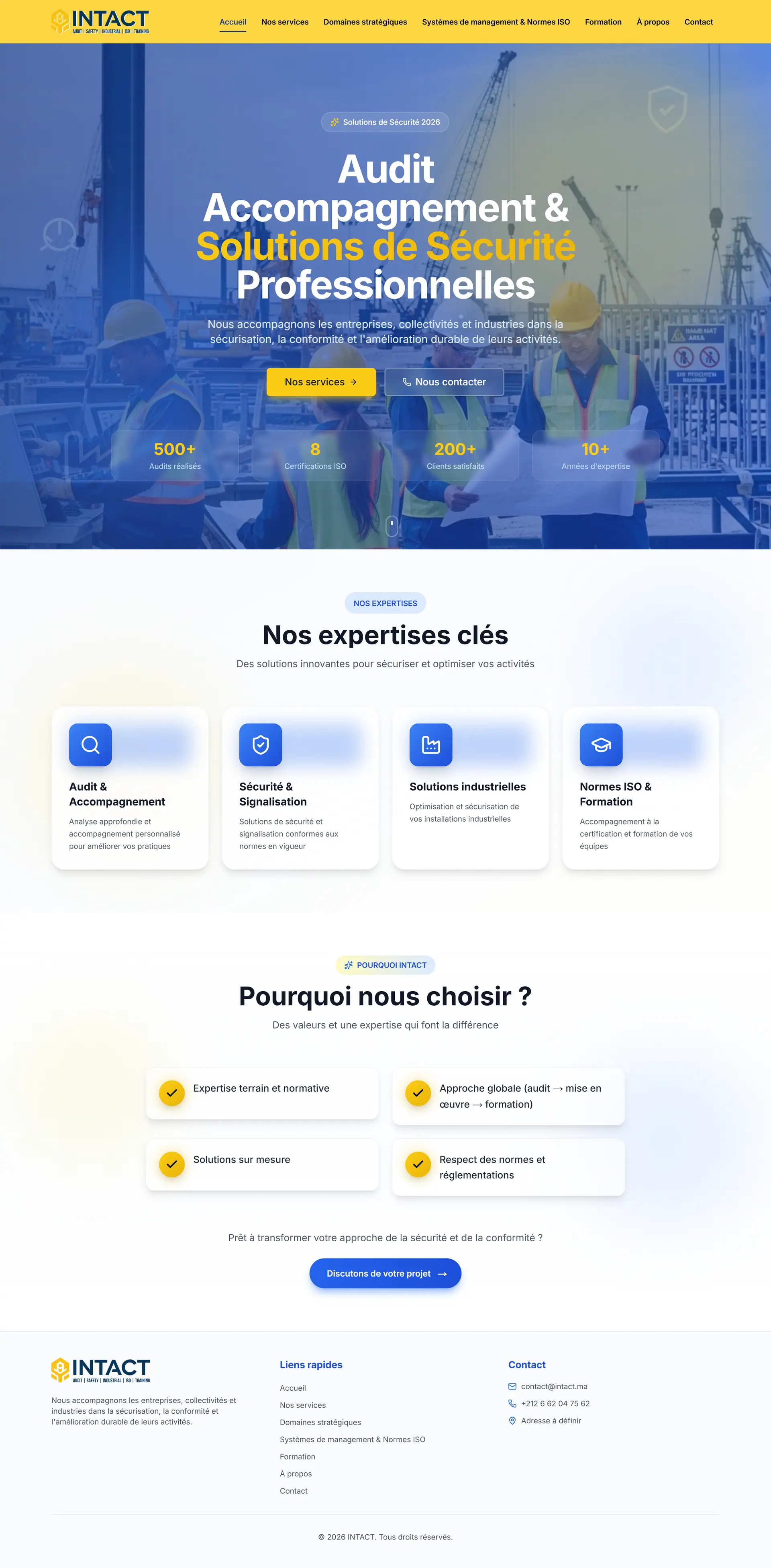 INTACT — La page d'accueil, de haut en bas