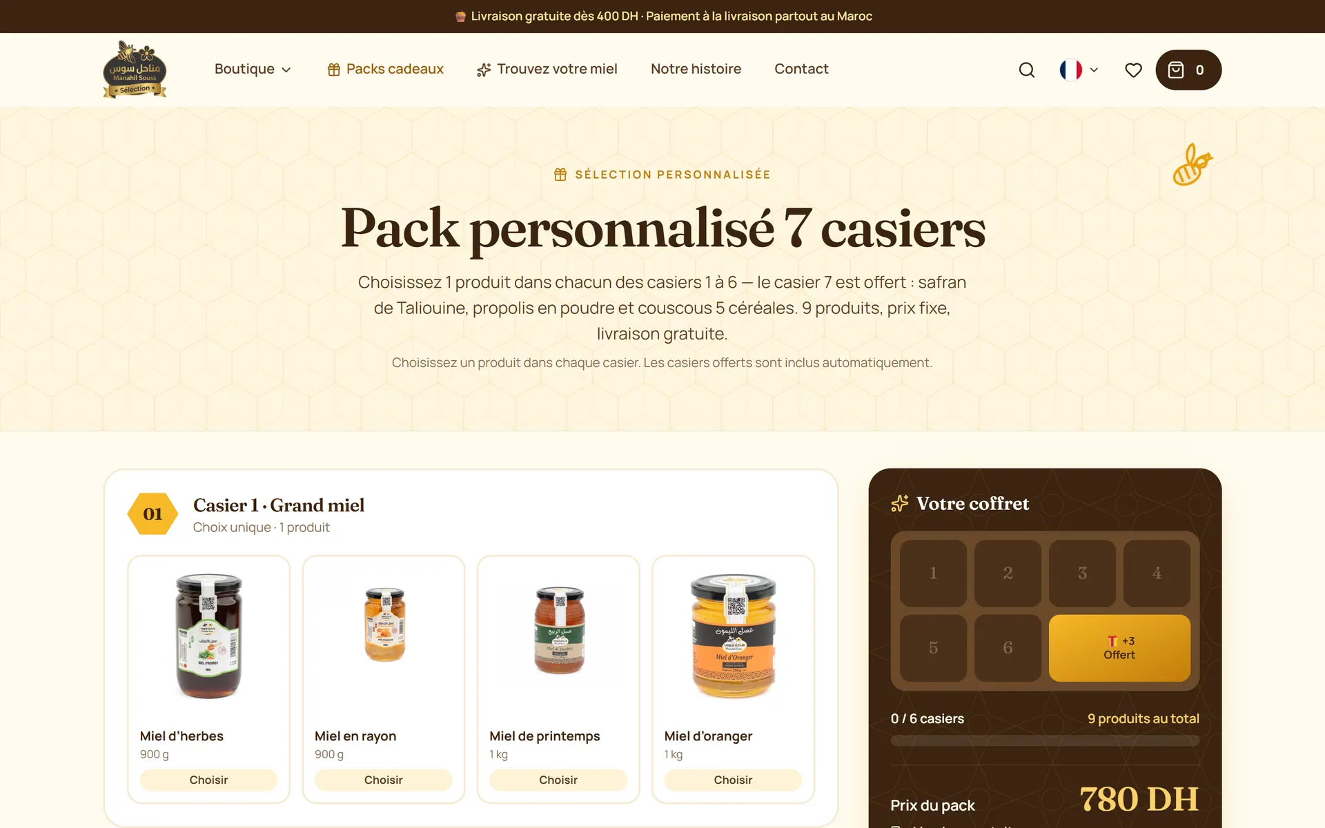 Manahil Souss Sélection — Configurateur de coffret « Pack 7 casiers »