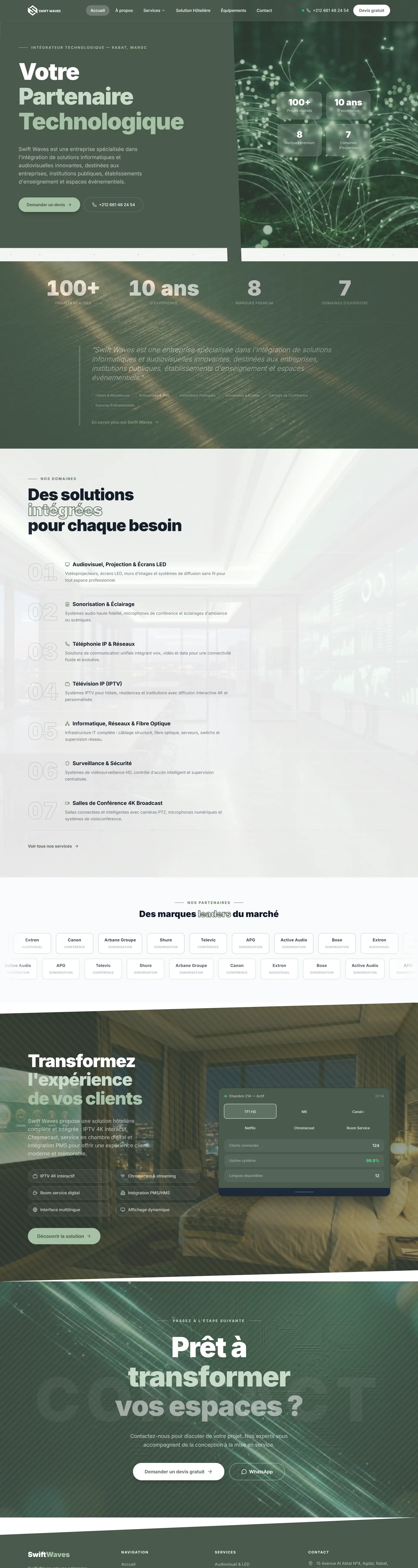 Swift Waves — La page d'accueil, de haut en bas