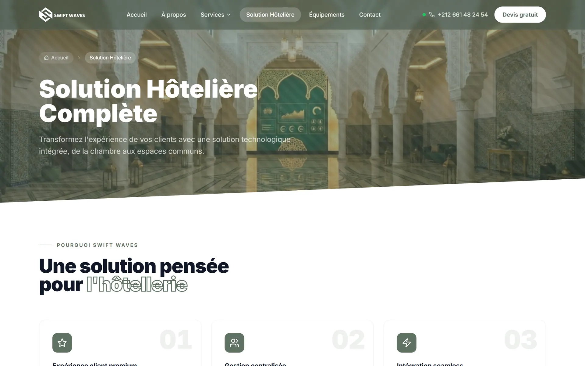 Swift Waves — Landing « Solution hôtelière »