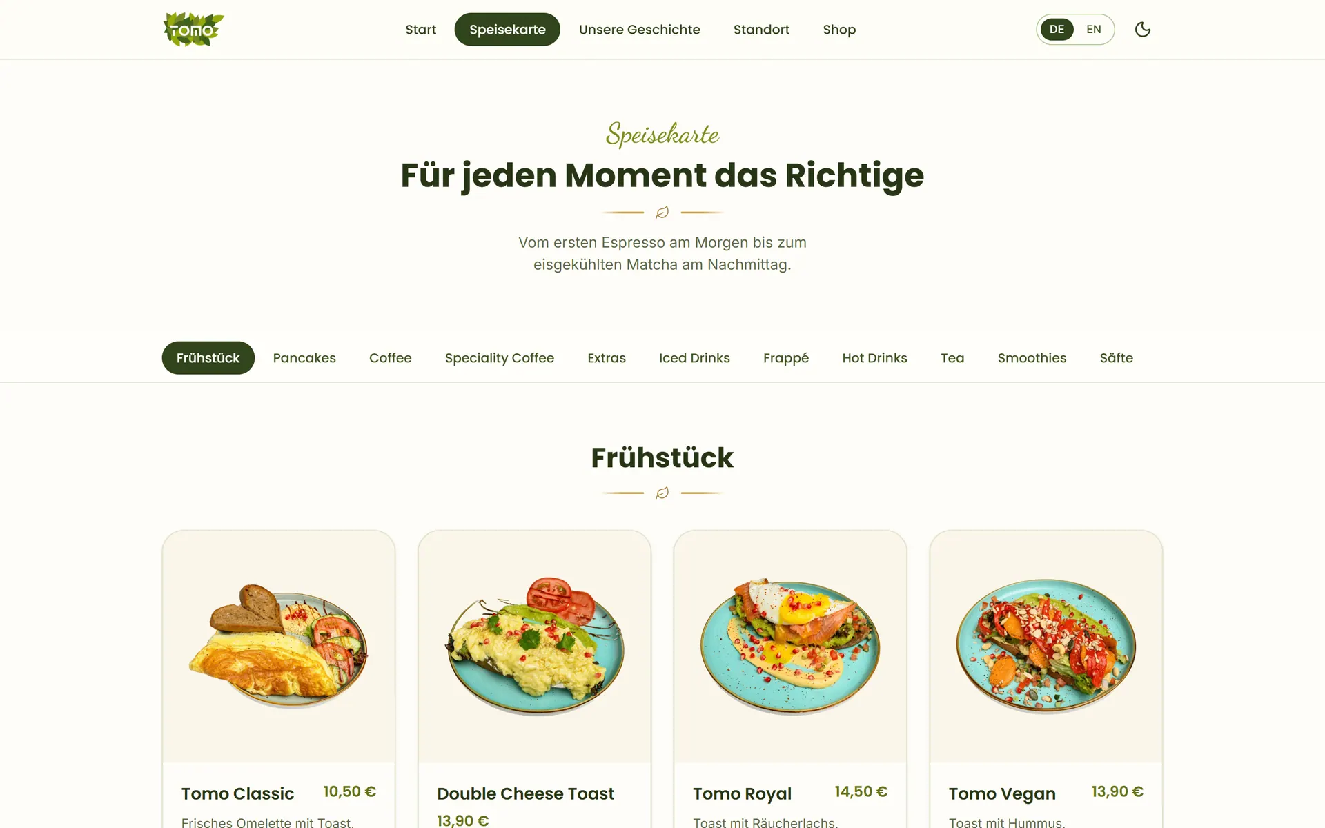 Tomo Café — Carte complète par catégories